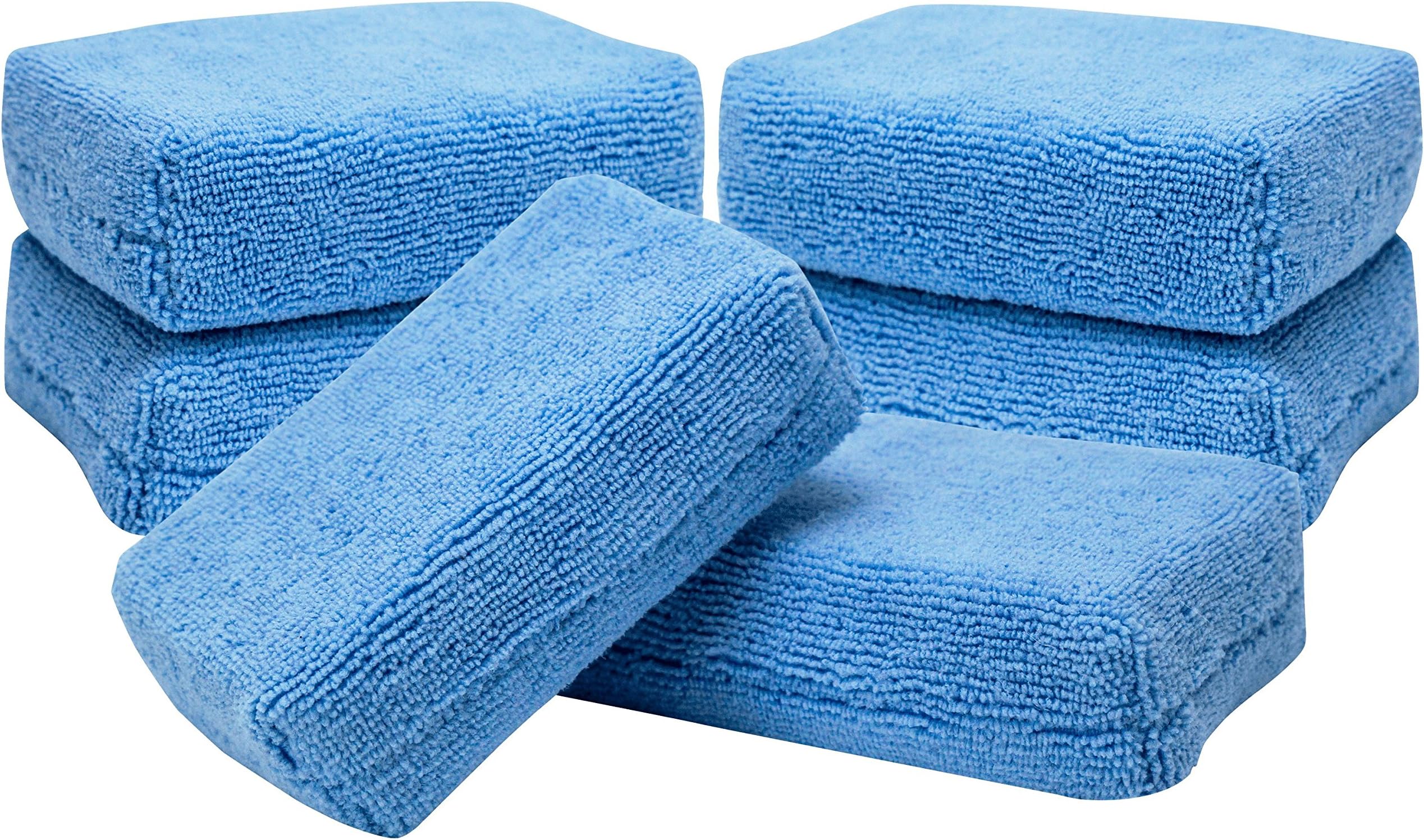VikingRectangular Microfiber Wax Applicator and Cleaning Pads for Car Care - Blue, 3 in. x 5 in, 6 Pack