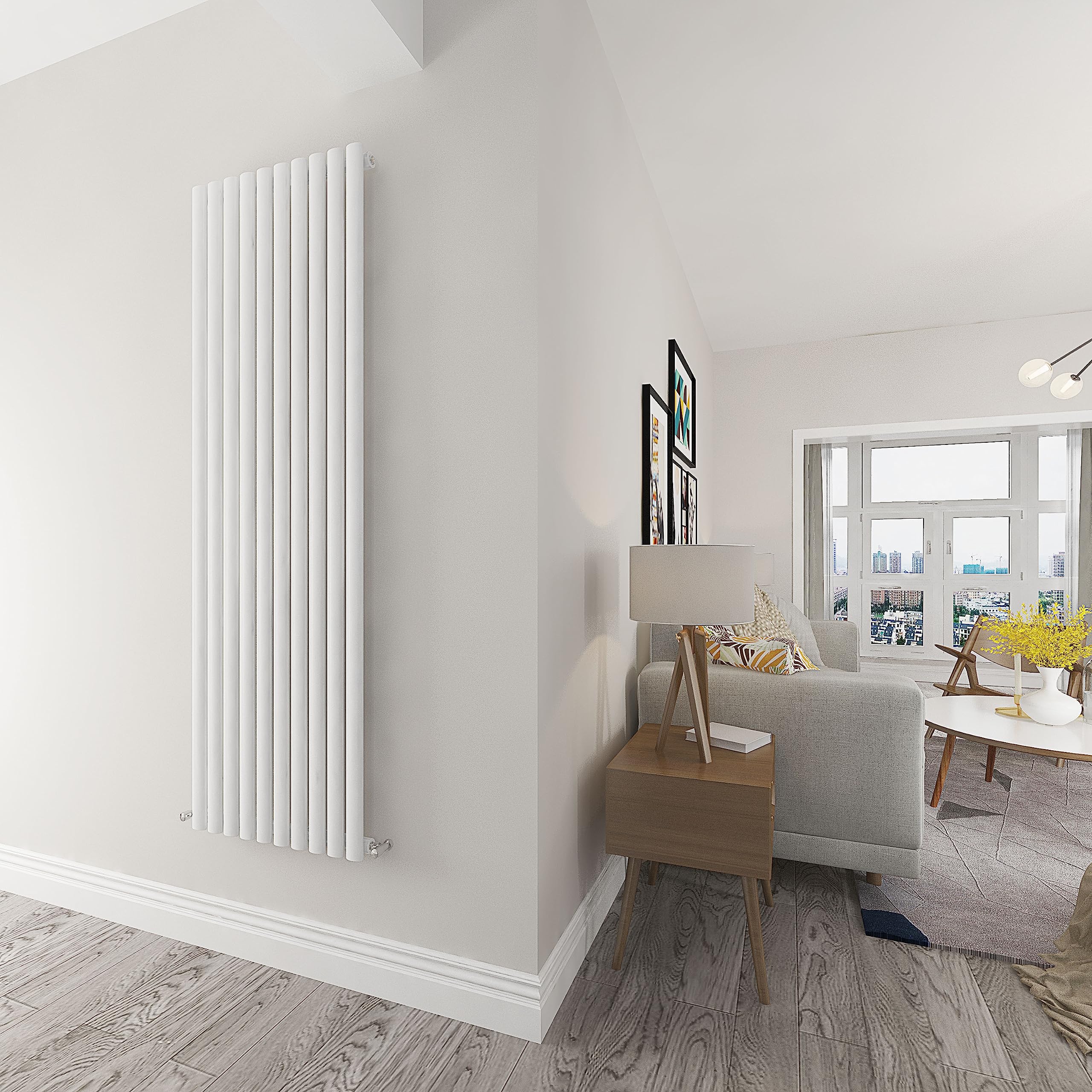 Skybathroom | 1800x590mm Vertical White Oval Single Slim Panel Tall Upright Central Heating radiator