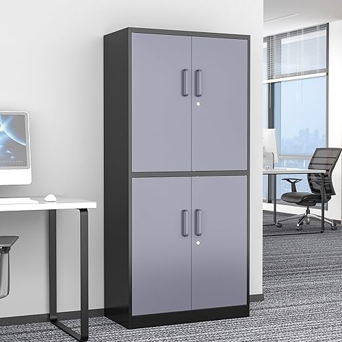 Miniatura 36 de Armario de almacenamiento de metal con ruedas, armario de almacenamiento con cerradura de 73 pulgadas con 2 estantes ajustables y 1 cajón para Negro