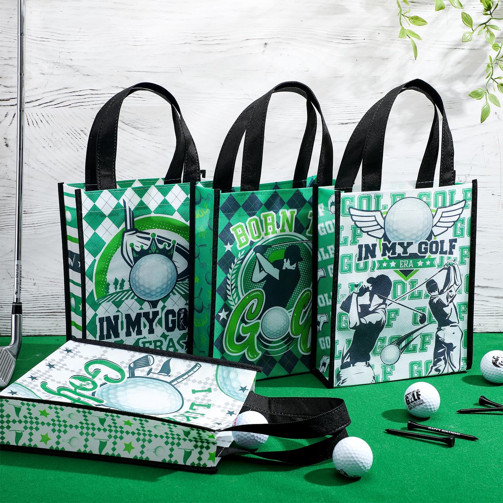 Estune 24 Pcs Golf Party Favor Bags Golf Gift Goodie Bags Treat Candy Non Woven Wrapping with Handles Tote for Sports Birthday Party Supplies Sports Theme Decorations