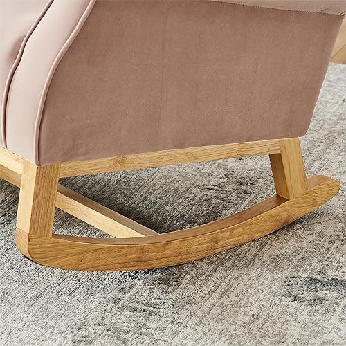 Miniatura 6 de Rophefx Mecedoras para guardería de bebé, balancín de terciopelo con base de madera maciza, balancín de guardería con respaldo alto, color rosa