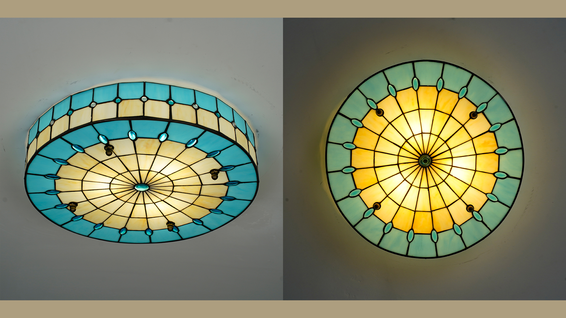 Aeyee Blue Tiffany Style Ceiling Light, Elegant Stained Glass