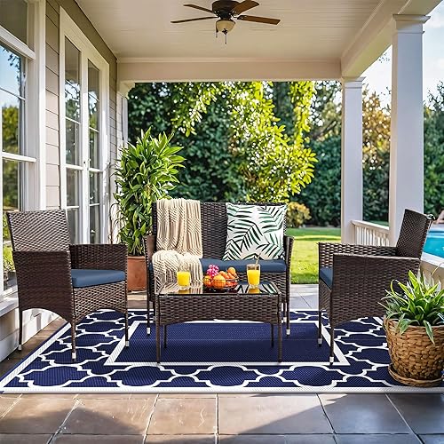 Miniatura 2 de GENIMO Alfombra de exterior de 4 x 6 pies, impermeable, para decoración de patio, plegable, reversible, de plástico, para cámper, caravana, terraza,