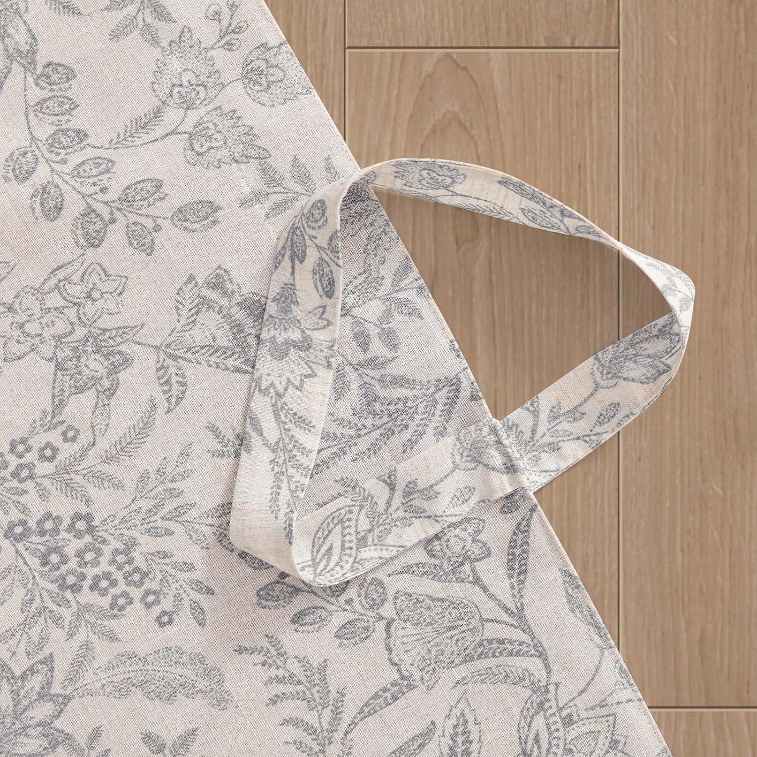 Lazzzy Floral Valance Curtain Grey Linen Farmhouse Lined Tie Up Valance for Kitchen Living Room Bedroom Country Valances Window Treatments Small Curtian 18 Inch Rod Pocket 1 Panel, Gray on Beige