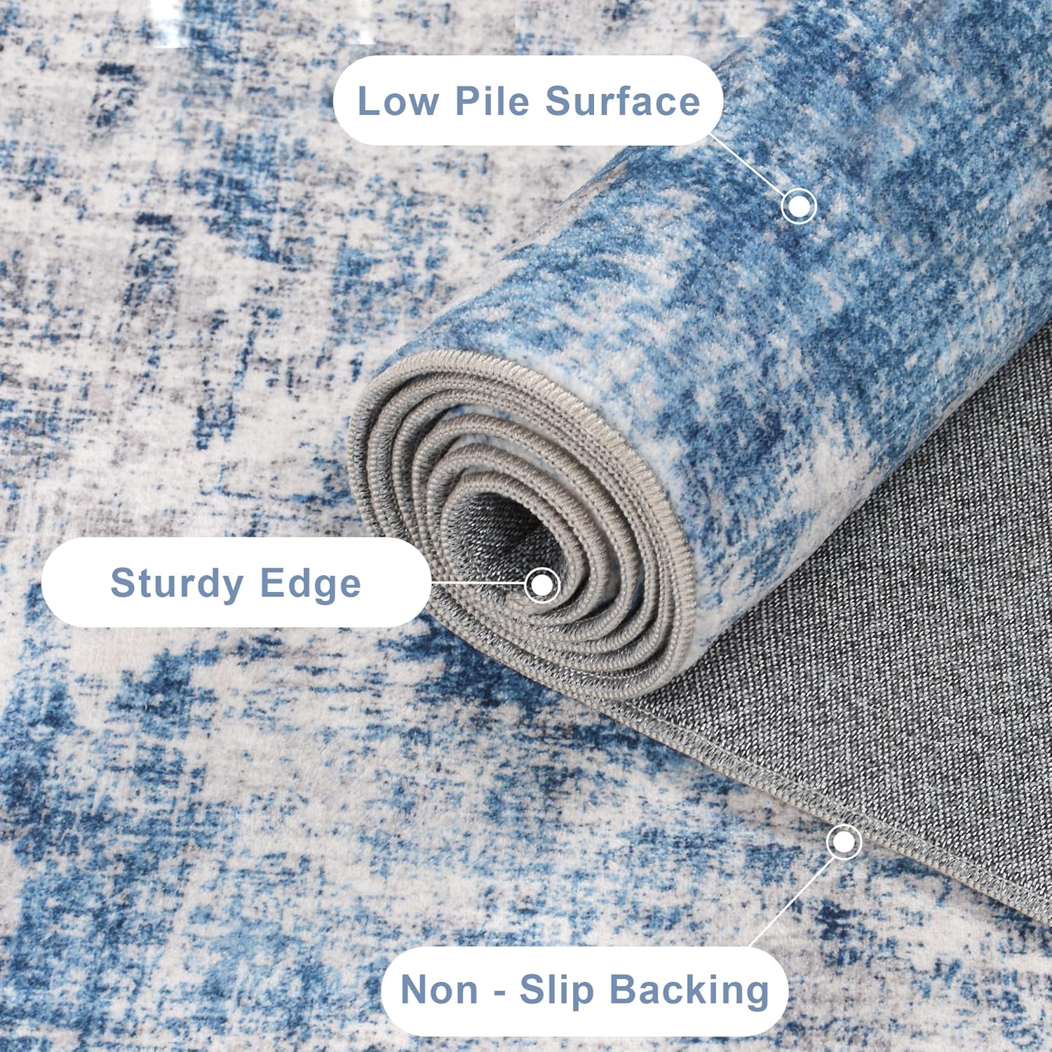 2x6 Modern Abstract Rug Washable Area Rugs for Living Room Bedroom Dining Room Non-Slip Low Pile Neutral Large Rug Soft Indoor Floor Carpet, Blue