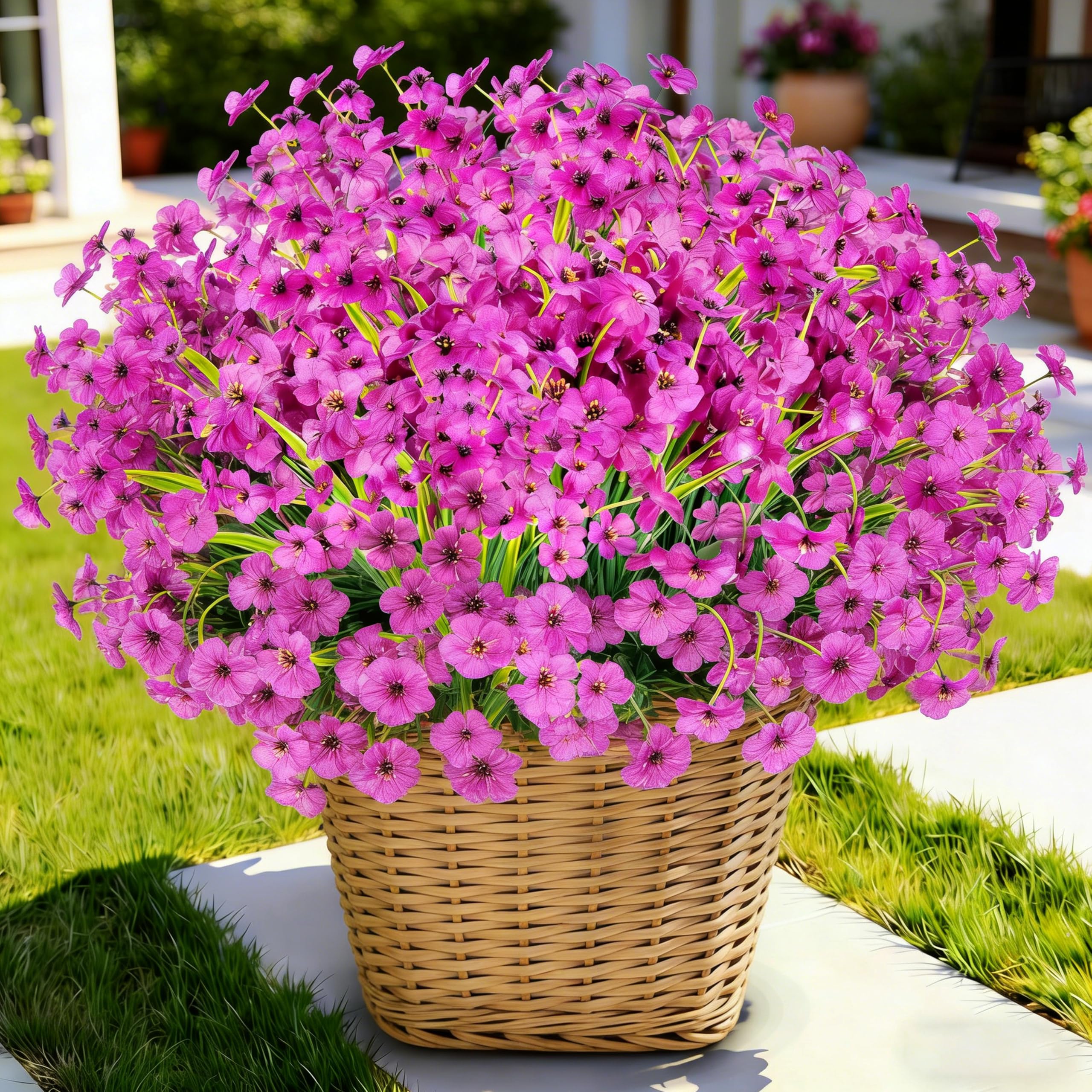 DBFAIRY 16 Bundles Artificial Flowers Outdoor, Purple Fake Silk Flowers UV Resistant Faux Flowers for Home Garden Yard Porch Patio Decor