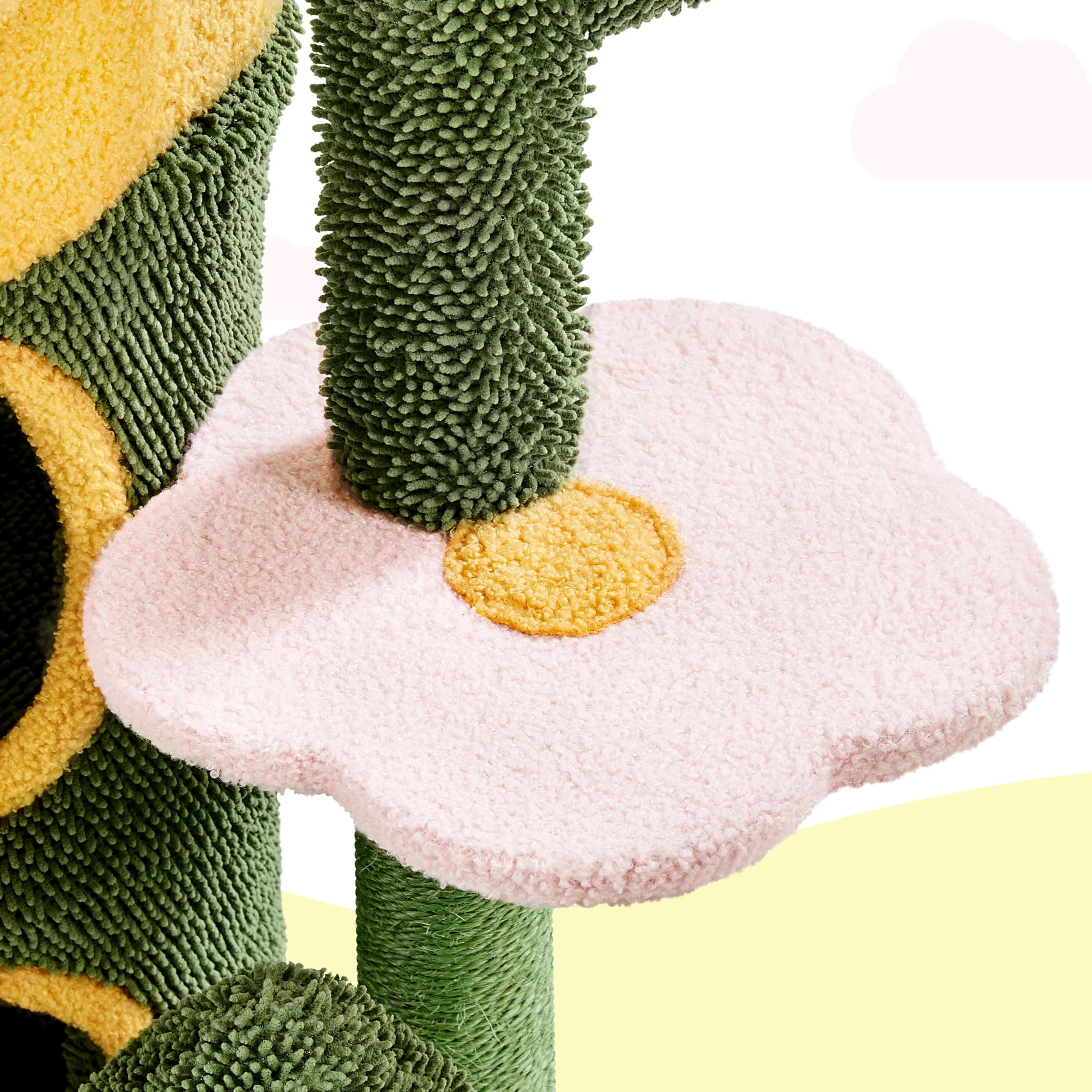 Abician Arbre à Chat Cactus en Tissu Moppy Tour pour Chat Cachette Perchoirs Poteaux avec Griffoirs en Sisal Jouets 123 cm
