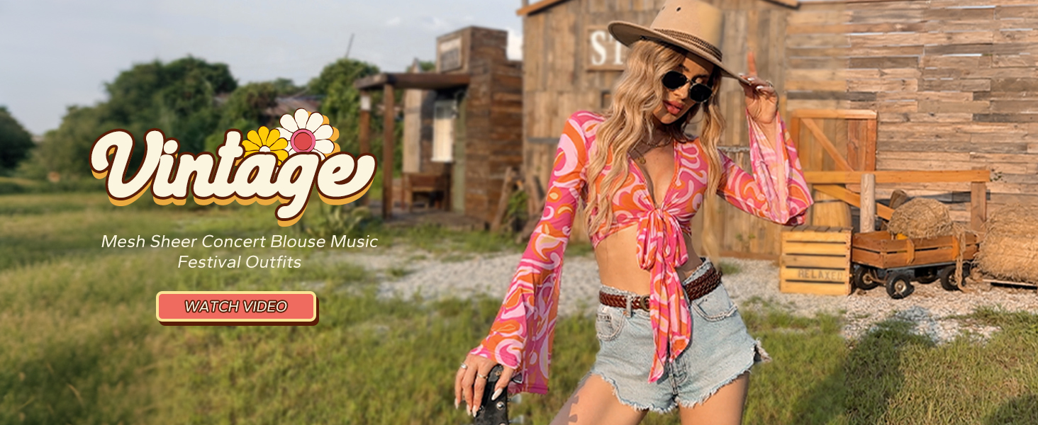 Amazon.com: Womens Summer 70s Long Bell Sleeve Hippie Crop Tops