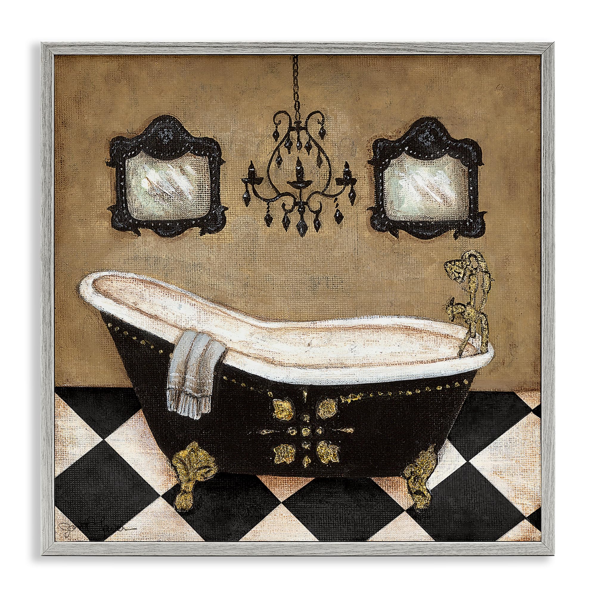 Stupell Industries Farmhouse Gray (Textured) 'Elegant Vintage Bathtub'| Framed Giclee Art