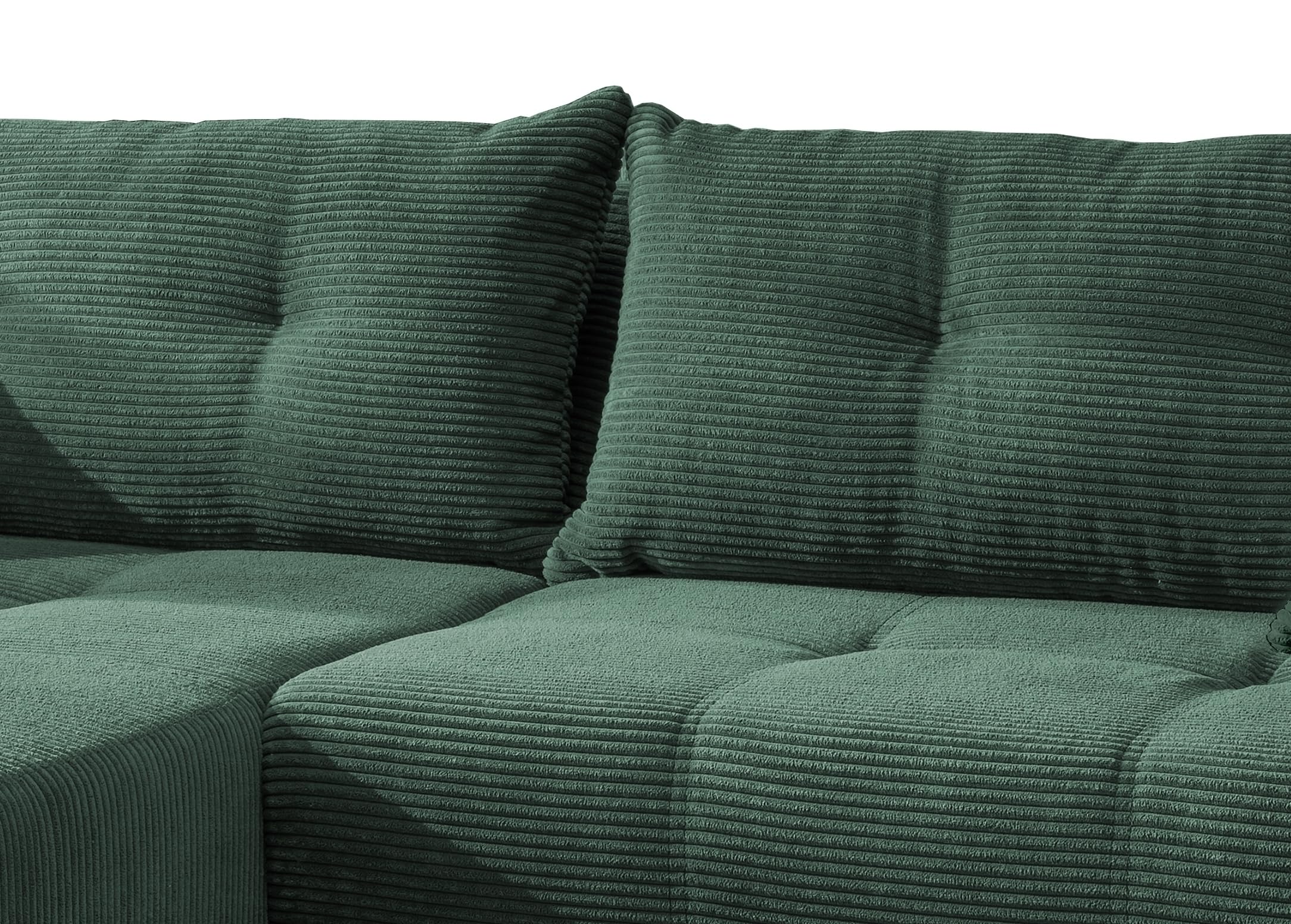 möbelando freiraum Sofa Renard – Moderne Polsterecke mit elektrischer Sitztiefenverstellung, 177 cm, Cord Moosgrün, inkl. 2 Kissen, Liegefläche 200x93 cm