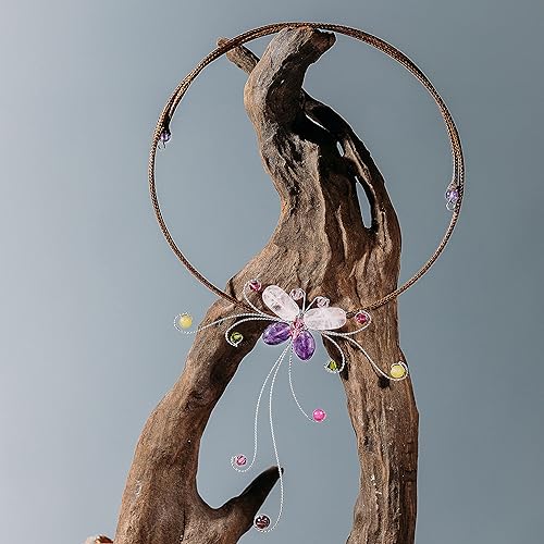 Miniatura 4 de Pixa Choker Necklace  Handmade Rose Quartz and Amethyst Butterfly Crystal Necklace Boho Necklace with multi Crystal beads Vintage Elegant Boho