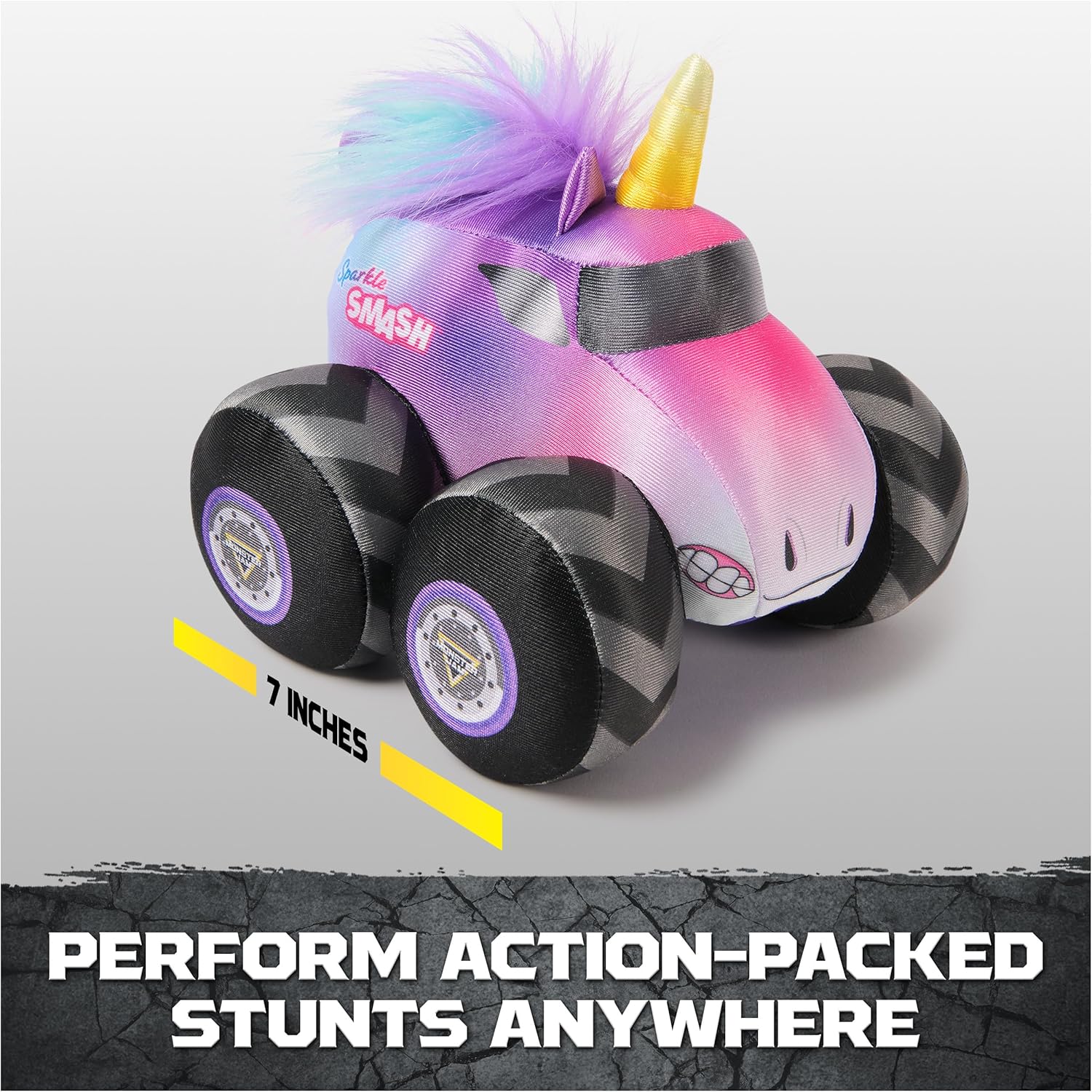 Monster Jam Official Sparkle Smash Truck with Sound, Plush Toy, Unicorn Monster Truck for Boys and Girls, Kids Toys for Ages 3 and Up, 7”