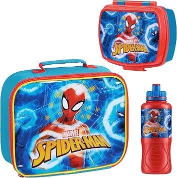 Marvel Spiderman 3-Piece Kids Lunch Box Set, Insulated Bag, Snack Box, BPA-Free 14.5 fl oz Water Bottle, Gifts for Kids, Boys Multicolor Spiderman