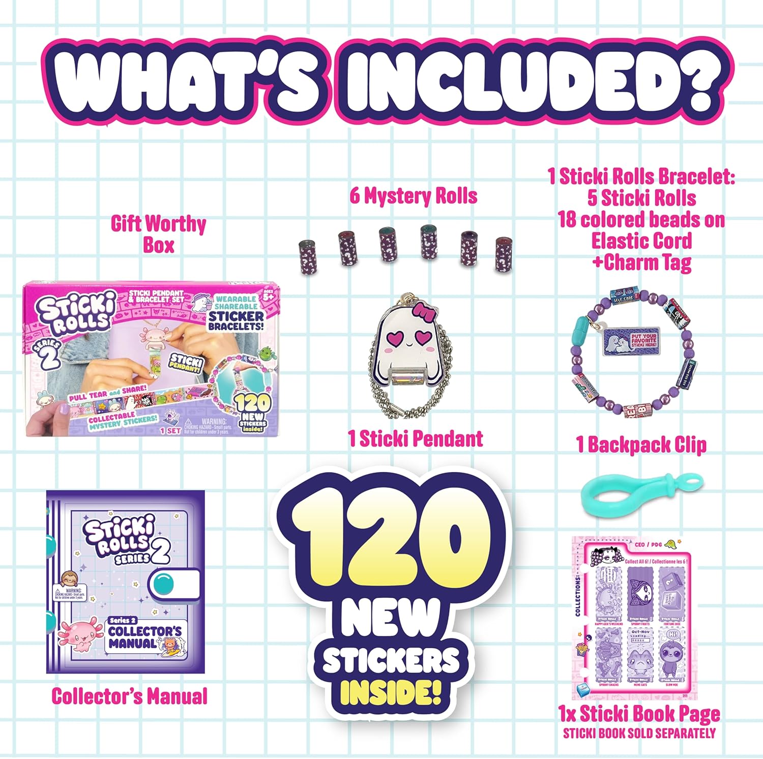 Sky Castle Sticki Rolls Pendant Pack | 120 Exclusive Wearable Shareable Stickers with Toy Pendant and Bracelet | Collect and Share | Ages 5 and Up | Series 2 - Booboo