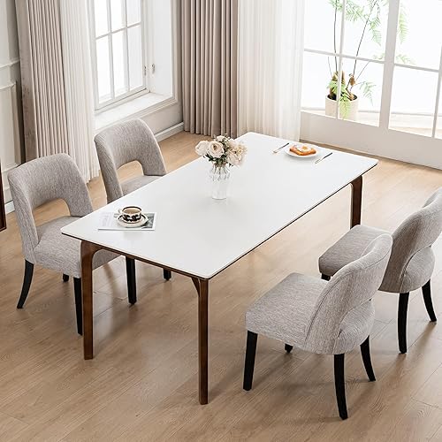 Miniatura 31 de VKNOW Juego de 6 sillas de comedor de madera, sillas de comedor tapizadas en tela modernas, sillas de cocina, silla de comedor de granja para cocina