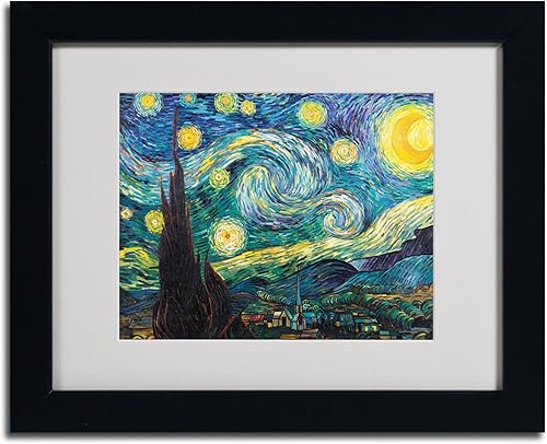 Miniatura 2 de Trademark Fine Art Vincent Van Gogh Noche estrellada enmarcada arte en lienzo mate, 11 x 14 pulgadas, negro