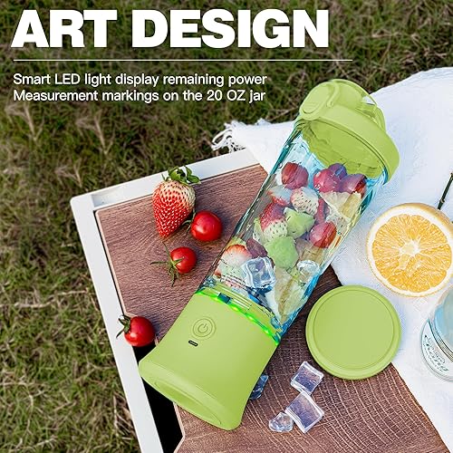Miniatura 2 de Batidora portátil, 270 vatios para batidos y licuados, impermeable, recargable por USB, con vasos de licuadora de 20 onzas sin BPA con tapa de viaje
