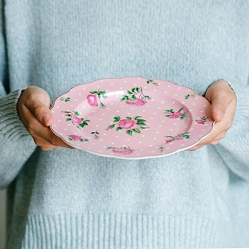 Miniatura 4 de BTaT - Platos florales de porcelana, platos de postre real, 8 pulgadas, juego de 8, platos florales, platos de ensalada, platos pequeños, juego de