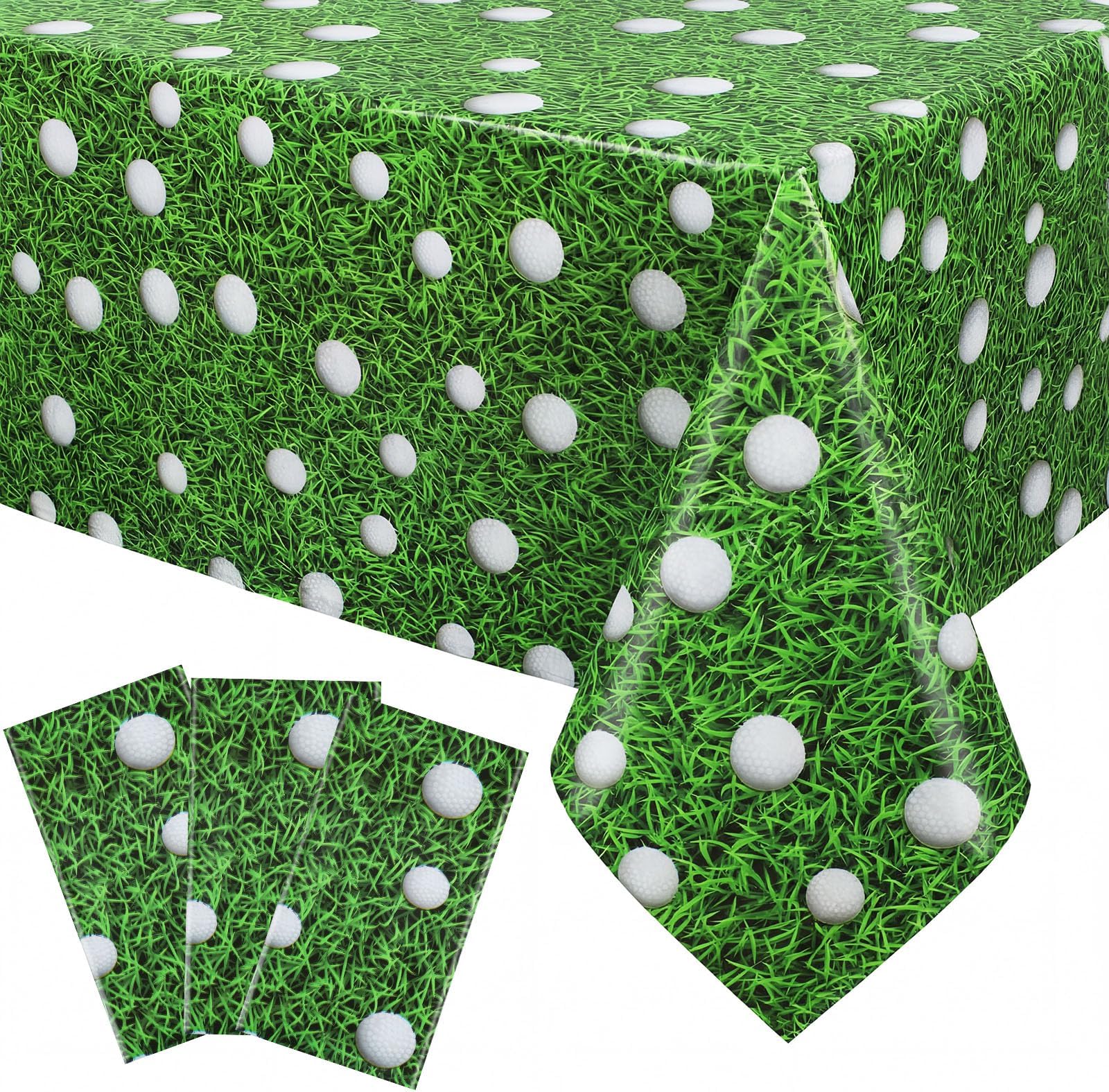 3 Pack Golf Grass Plastic Tablecloth 68 x 108 Inch Plastic Green Turf Table Covers for Golf Birthday Party Table Decorations Sport Events Picnic