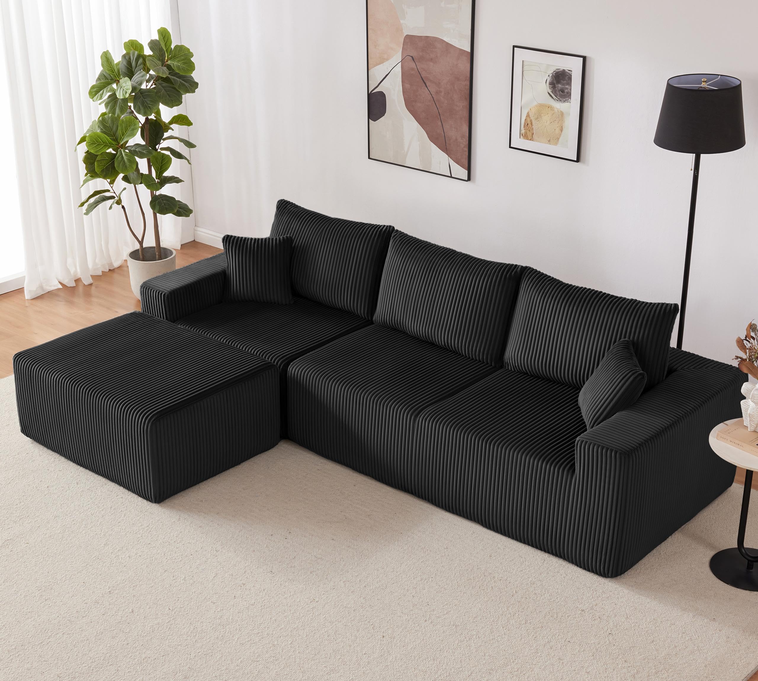 107" modular sectional sofa, l-shaped boneless couch with deep seat, cozy cloud couch sectional with convertible ottoman, modern sectional couches for living room, no assembly, black(incomplete)
