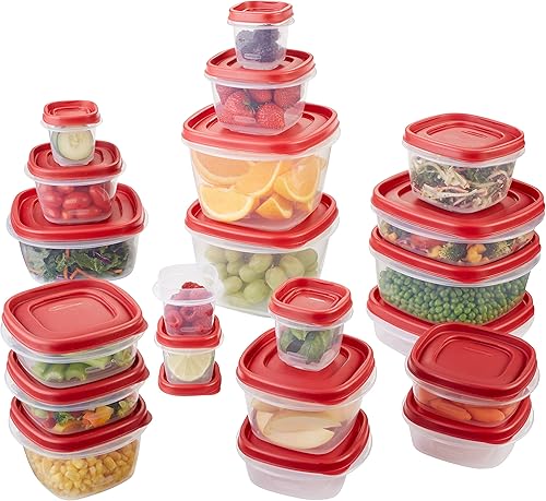 Rubbermaid Envases de almacenamiento para alimentos con tapas fáciles de encontrar, 42 piezas, Rojo