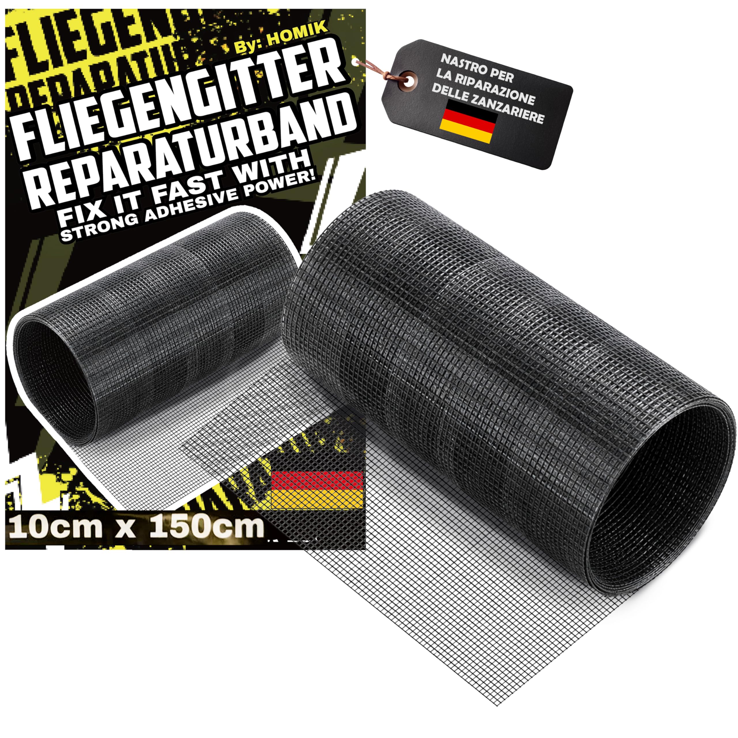 Nastro Adesivo Nero per Riparazione Zanzariere - Extra Resistente Nero - 10cm x 150cm per Zanzariere e Zanzariere Antizanzare – Finestra, Porta e Tenda – Resistente ai Raggi