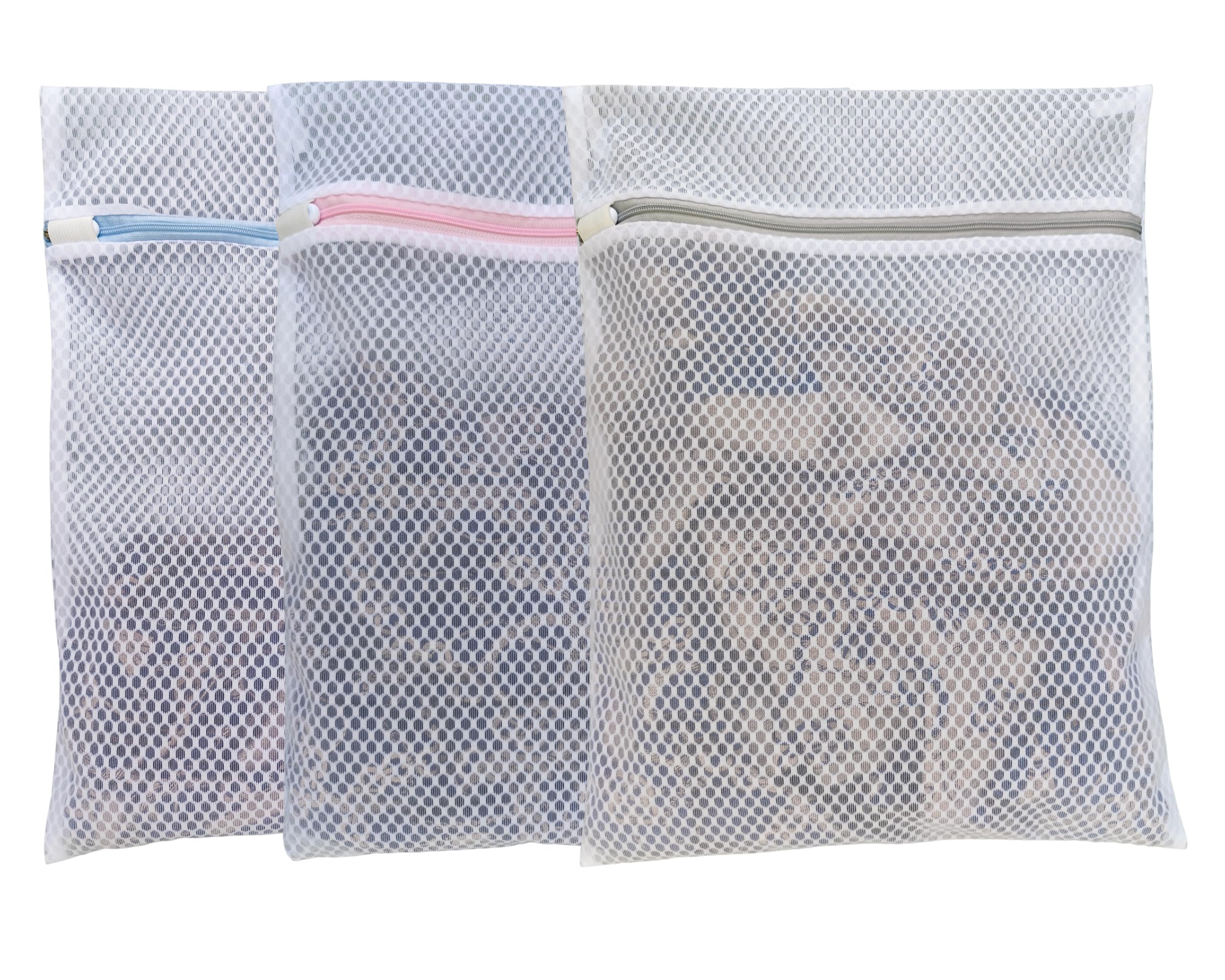 Mesh Laundry Bags for Delicates 3-Pack 12 16 with Color-Coded Zippers Honeycomb Mesh Locking Zipper Washer Dryer Safe