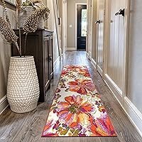 Vista 40 de Rugshop Alfombra de área con flores grandes, moderna, antiderrapante (antideslizante), para pasillo, de 2 x 10 pies, gris-azulado