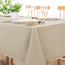 DWCN Rectangle Faux Linen Tablecloth - Textured Waterproof Spill-Proof Wrinkle and Stain Resistant Table Cloth Decorative Fabric Farmhouse Table Cover for Kitchen Dining Party, 52 x 70 Inch, Beige