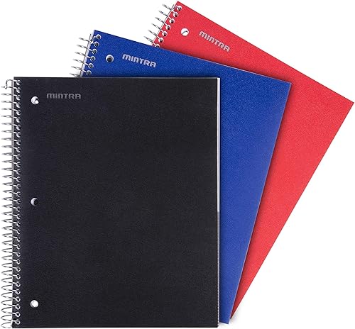 Miniatura 7 de Mintra Office Cuadernos en espiral duraderos, 3 materias (rojo, rayado universitario, 2 unidades)
