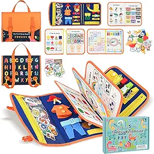 Busy Board Montessori Toys for Toddler,Busy Book - Sensory Preschool Learning Activities Educational Toys with Fine Motor Skills,Gift for Boys Girls,Travel Essentials for Plane Car (Blue)