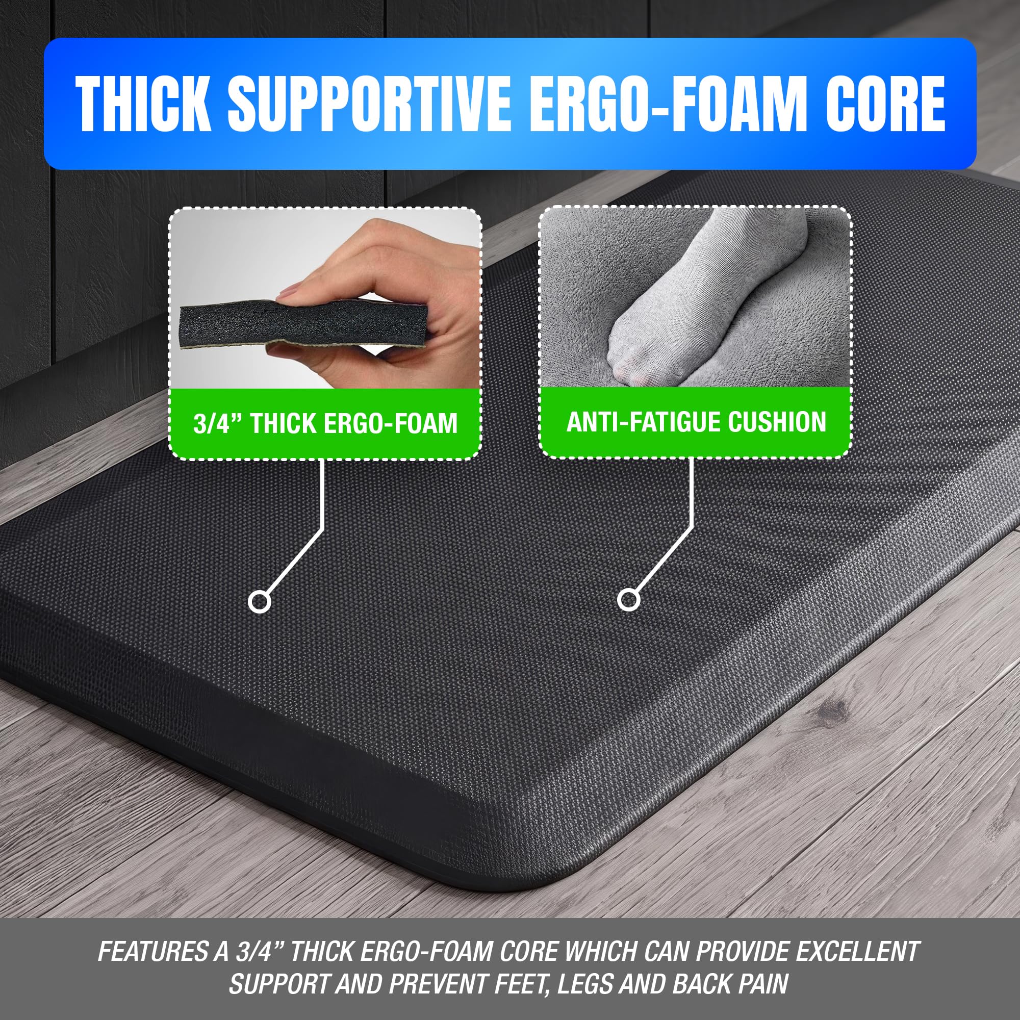 NewLife by GelPro Ergo-Foam Cushioned Anti-Fatigue Standing Kitchen Floor Mat Padded Stain-Resistant Waterproof Non-Slip Comfort Padded DeskOffice Mat - 20 x 32 Grasscloth Charcoal product thumbnail 4