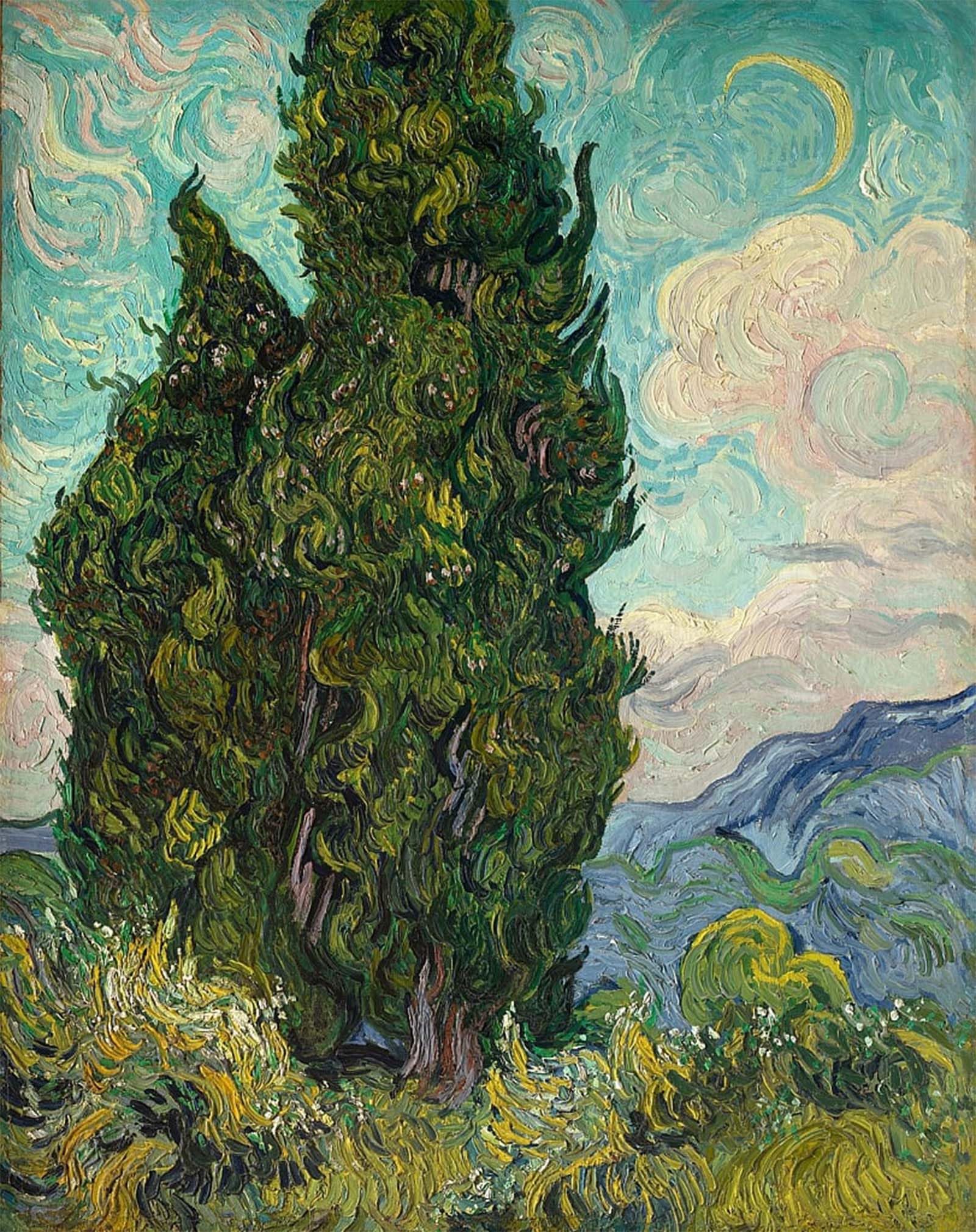 POSTERIIk Famous Modern Artwork Art Mural Cypresses Oil Paintings Pictures for Home Decor 60x90cm