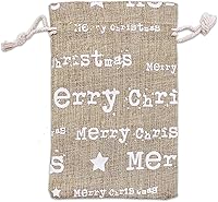 Vista 22 de TheDisplayGuys - Paquete de 12 bolsas de regalo de lona de yute reutilizables de 6 x 8 pulgadas con cordones (estrellas blancas, medianas)