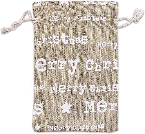 Miniatura 22 de TheDisplayGuys - Paquete de 12 bolsas de regalo de lona de yute reutilizables de 6 x 8 pulgadas con cordones (estrellas blancas, medianas)