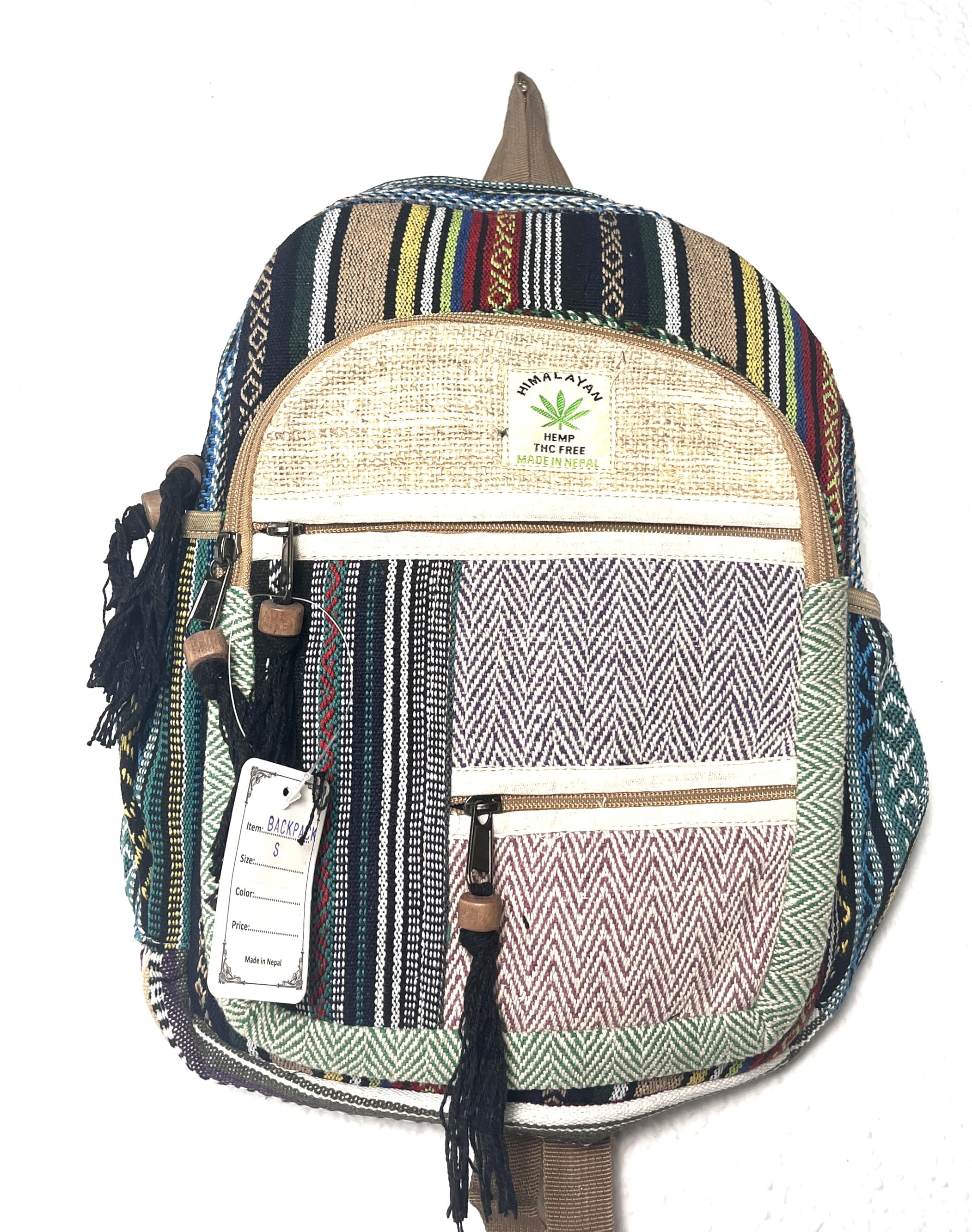 Mini Zaino Canapa e Cotone Stile Hippie Fatto a Mano in Nepal Multicolore