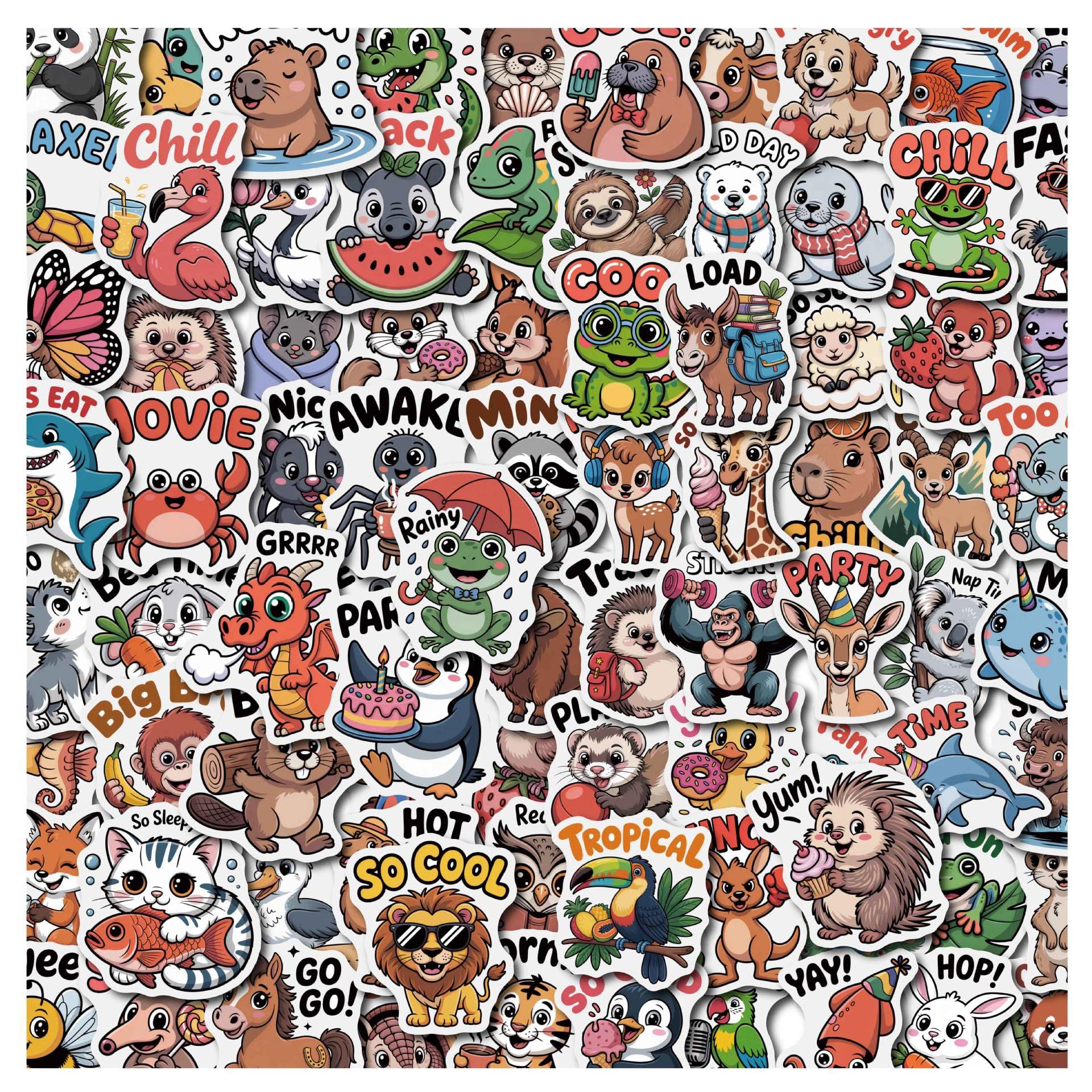 Lylsdsb Cute Animal 100Pcs Stickers Cartoon Wildlife Vinyl Decals For Laptops Skateboards Luggage Helmets Bikes And Phones Fans Lovers And Whimsical Vibe Enthusiasts