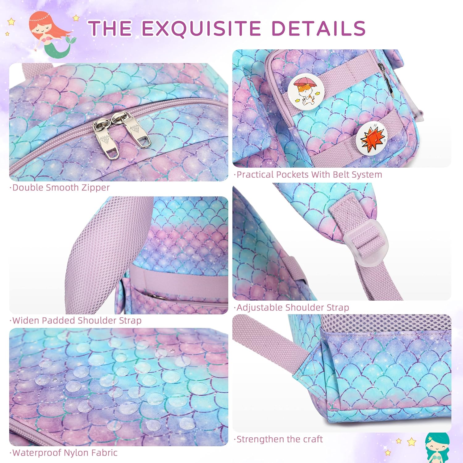 Girls Backpack,15.6 Inch Laptop School Bag Large Primary Elementary Middle College Bookbags Kids Backpacks for Teens Girl Women Students Anti Theft Travel Daypack (Purple) - Image 7