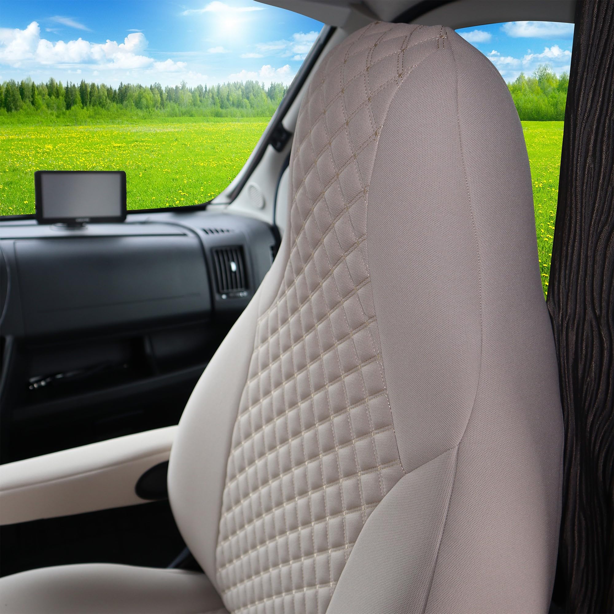 BREMER SITZBEZÜGE Coprisedili per pilota, compatibili con camper Hymer Ducato, accessori per camper | Set di 2 coprisedili con braccioli in beige | WMS705