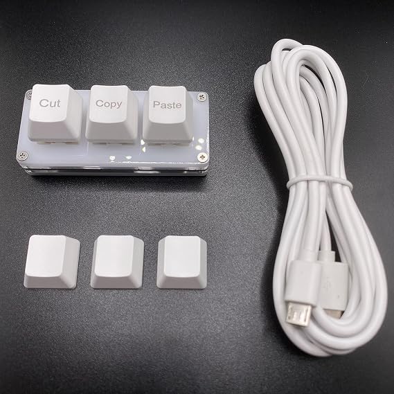 BTXETUEL Mini 3 Keys Cut Copy Paste Ctrl X C V SayoDevice Keyboard RGB Macro Pad Gaming Mechanical OSU Keypad Programmable for Work and Gaming White