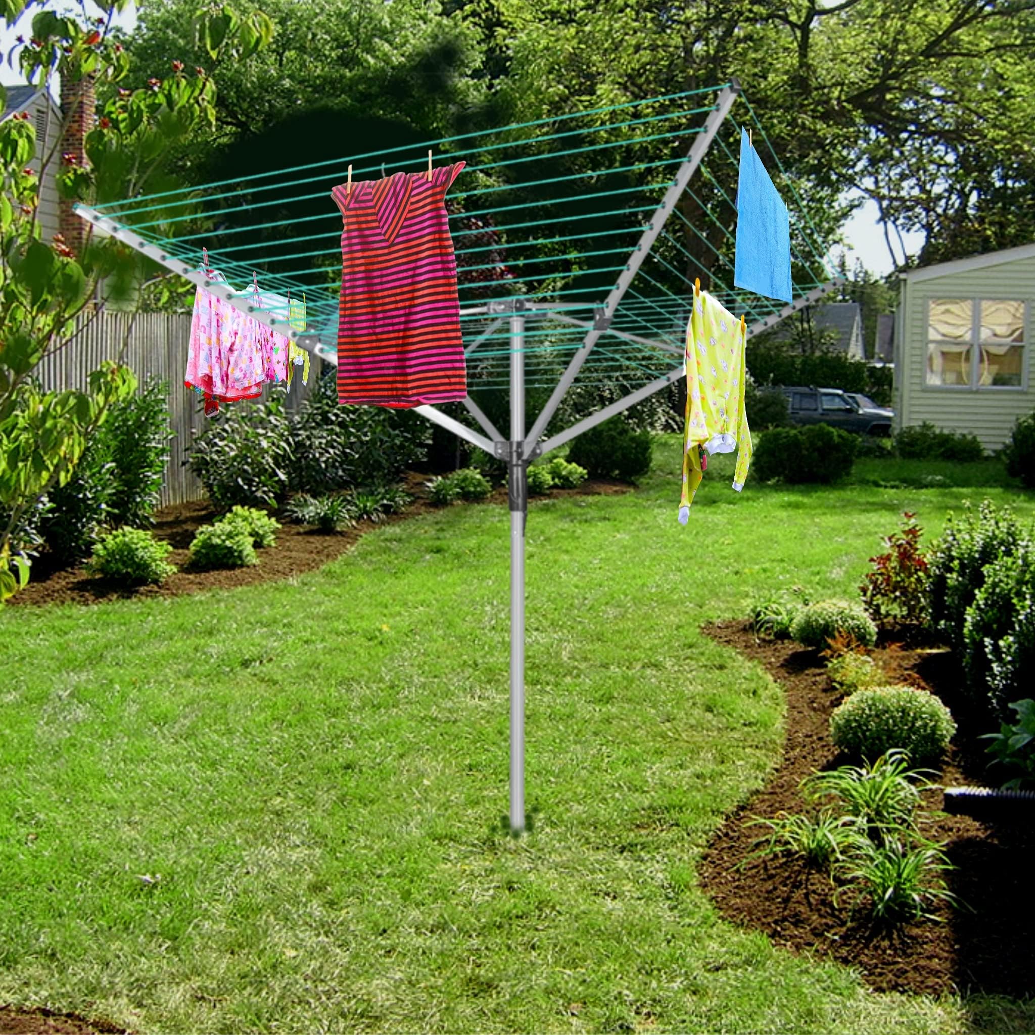LIVIVO Heavy Duty Folding 4 Arm Rotary Garden Washing Line Clothes