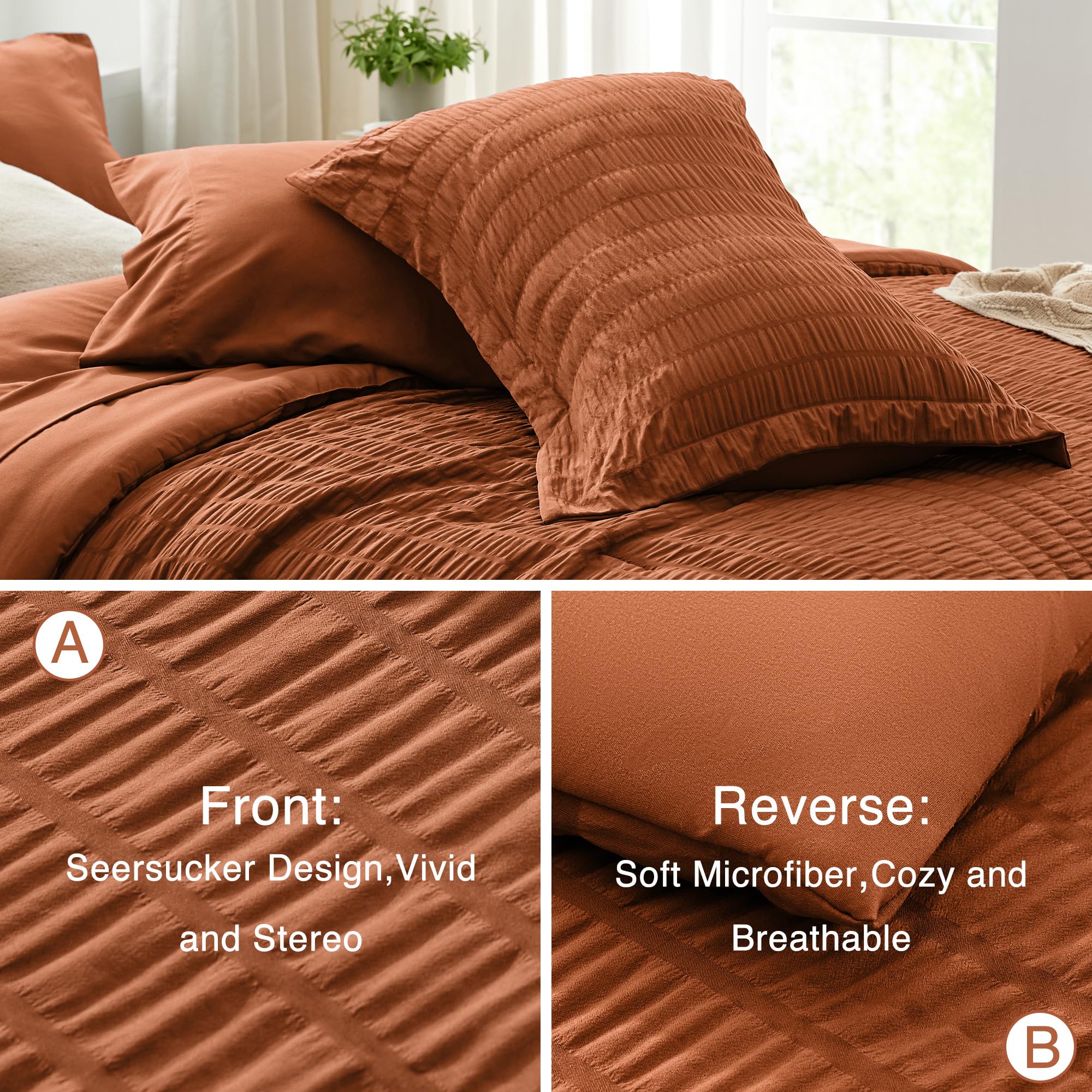 Amazon.com: Love's cabin Seersucker Terracotta Queen Comforter Set