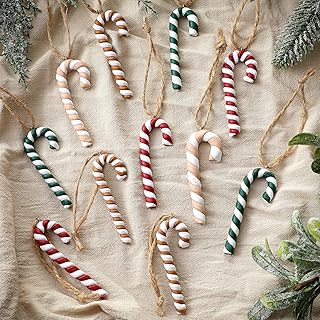 Leinuosen 24 Pcs Retro Christmas Candy Cane Ornament Neutral Hanging Candy Cane Christmas Tree Decor Twisted Crutch Xmas Hanging Decoration for Xmas Thanksgiving Gift Indoor Outdoor Home Party Favor