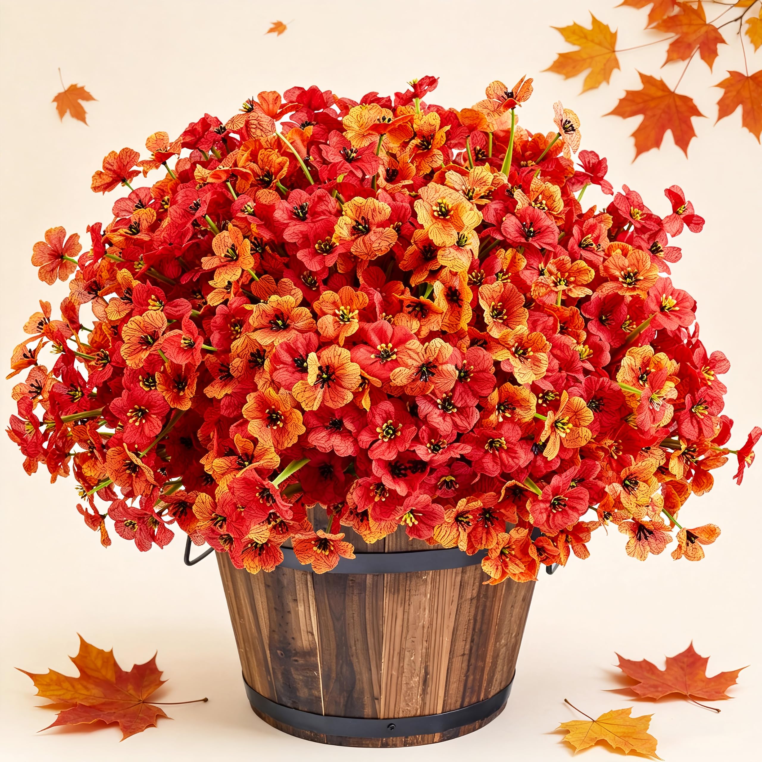 XIANNVXI 16 Bundles Red Orange Autumn Artificial Flowers for Outdoor,UV Resistant Realistic Silk Small Fake Faux Autumnal Flowers Plants for Home Garden Outdoor Fall Decoration,Window Box,Porch,Patio