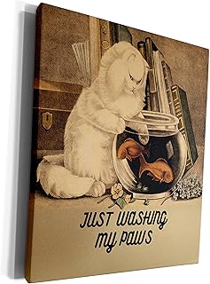 Museum Grade Canvas Wrap - Vintage Cat with Paws in Fishbowl Washing My Paws, 3DRAMM AMansMall Coronavirus Pandemic