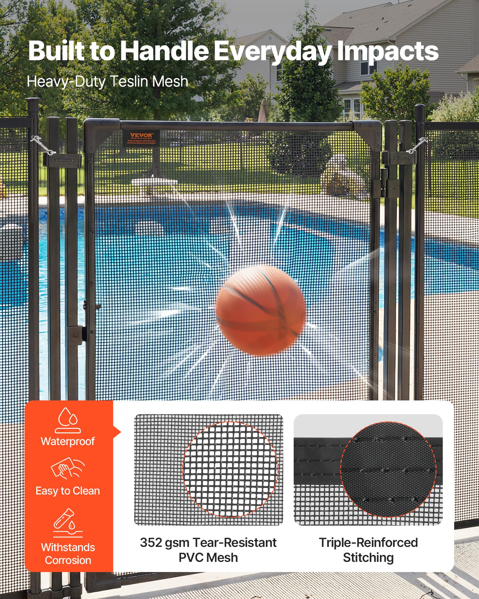VEVOR Poolzaun Tor 1,2x0,75 m, Sicherheitstor-Set mit Metallriegel, 352 g/m² Teslin-PVC-Gewebe, Vierkantrohr, Abschließbar, Schwarz