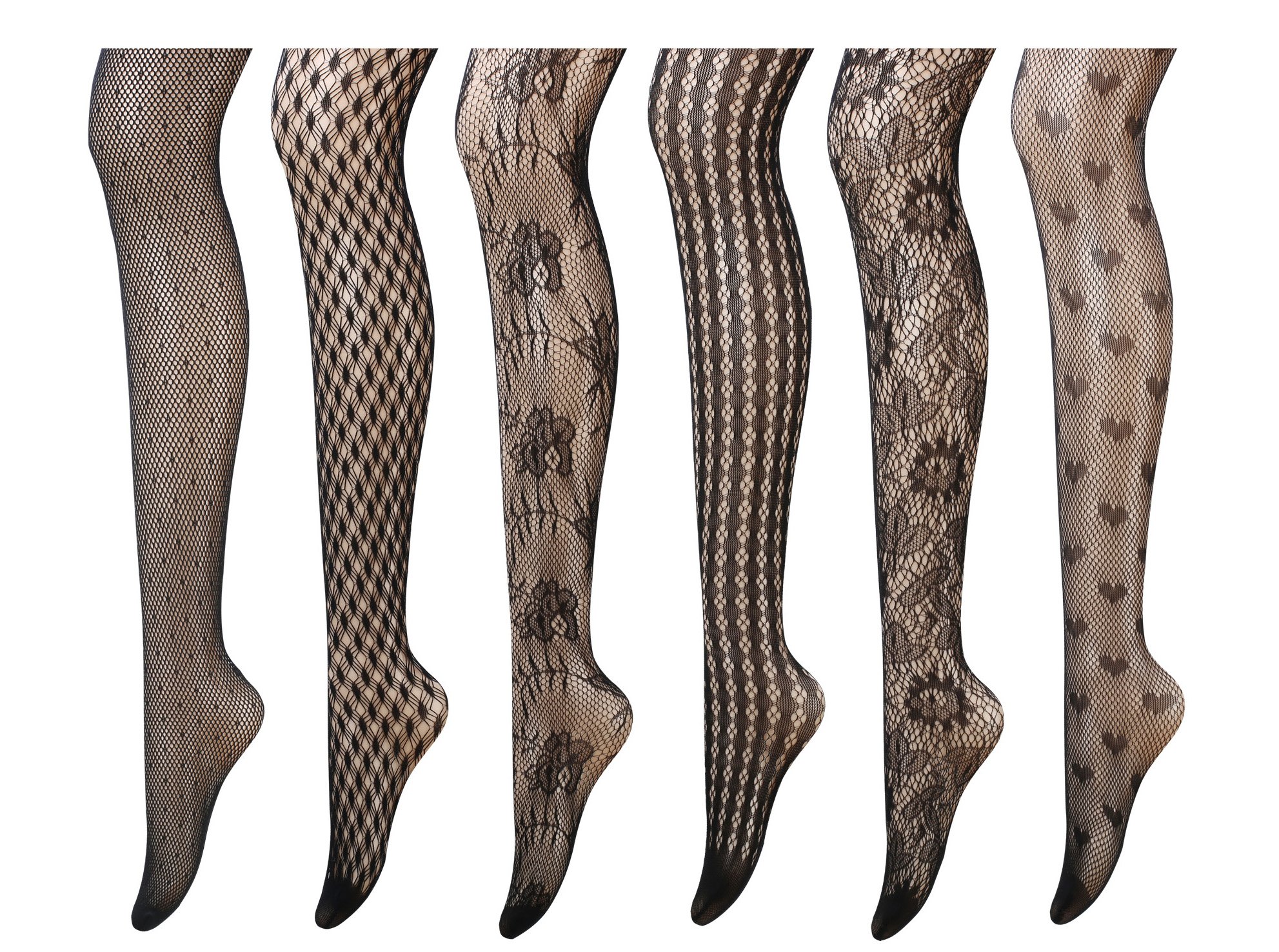 PreSox Fishnet Tights Seamless Nylon Stockings Toeless Pantyhose for Women 6 Pack
