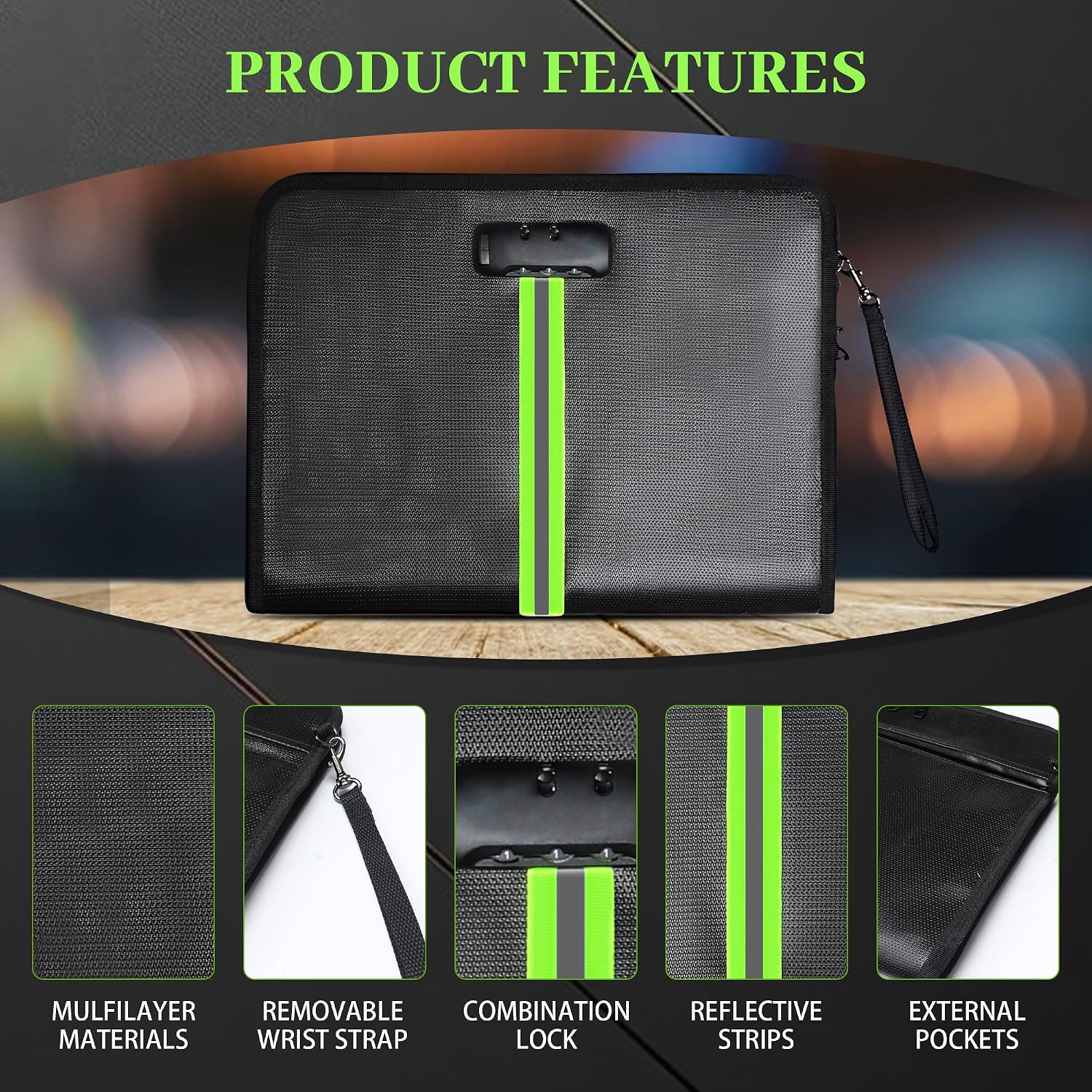 5200℉ Fireproof Document Bag, Fireproof Bag with Lock, Fireproof Document Organizer, Safes for Home Use Fire and Water Proof with Heat Insulated for Cash, Valuables, Documents-Black