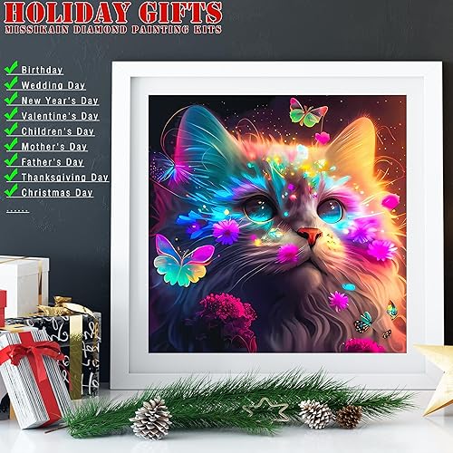 Miniatura 2 de MISSIKAIN Pintura de diamante de animales, gato mariposa, kit de pintura de diamante 5D para principiantes, adultos y niños, para pintar por números