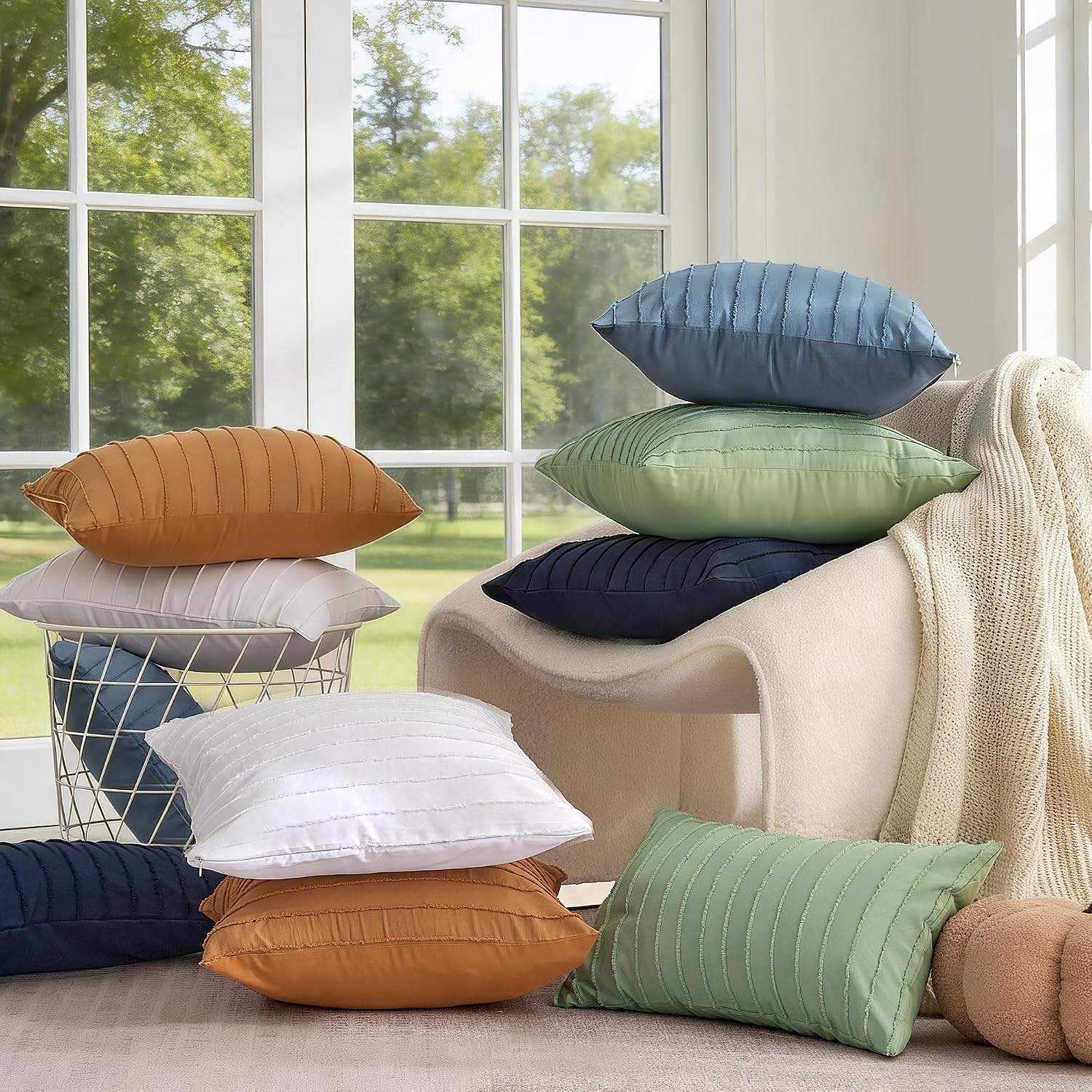 JELLYMONI Rust Striped Tufted Pillowcases 12"x 20"